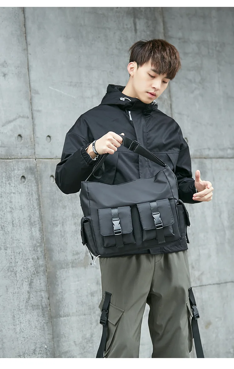 Casual Large Capacity Waterproof Messenger Shoulder Men Crossbody School Bag for Teenage Outdoor Man Black Big Travel_voghion.com