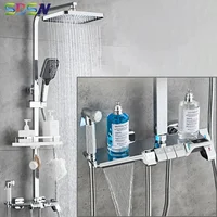 Chrome Piano Shower Set Wall Mounted Brass Hot Cold Bathroom Faucets Tap Luxury Smart Thermostatic Digital Bath Shower System 1