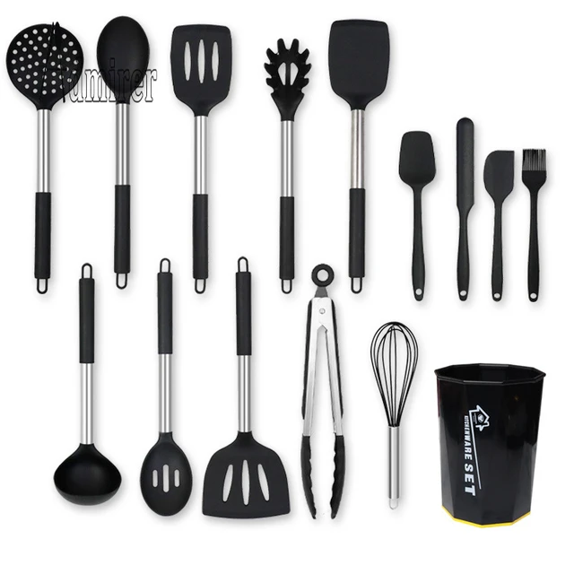 New OXO Good Grips Grey Silicone Utensils - Set of 3 Spoon, Ladle & Lifter