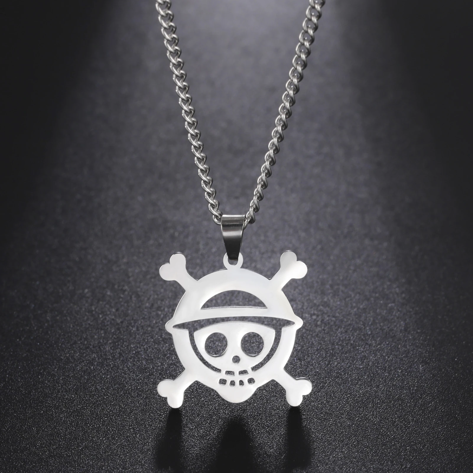 Stainless Steel Necklaces Anime Cartoon Skeleton Face Chain Fashion Choker Goth Necklace For Men Fans Jewelry Gifts One Piece