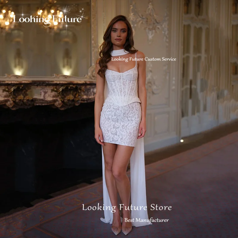 Vintage Mermaid Lace Appliques Mini Wedding Dress Simple Strapless Pleat Spaghetti Straps Sexy Backless Lace Up Gowns Customized 13 Sf10b2b9b750f4c41b7863e20274281e7P