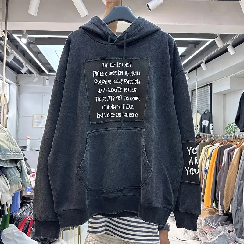 

Retro monogrammed embroidered casual hoodie