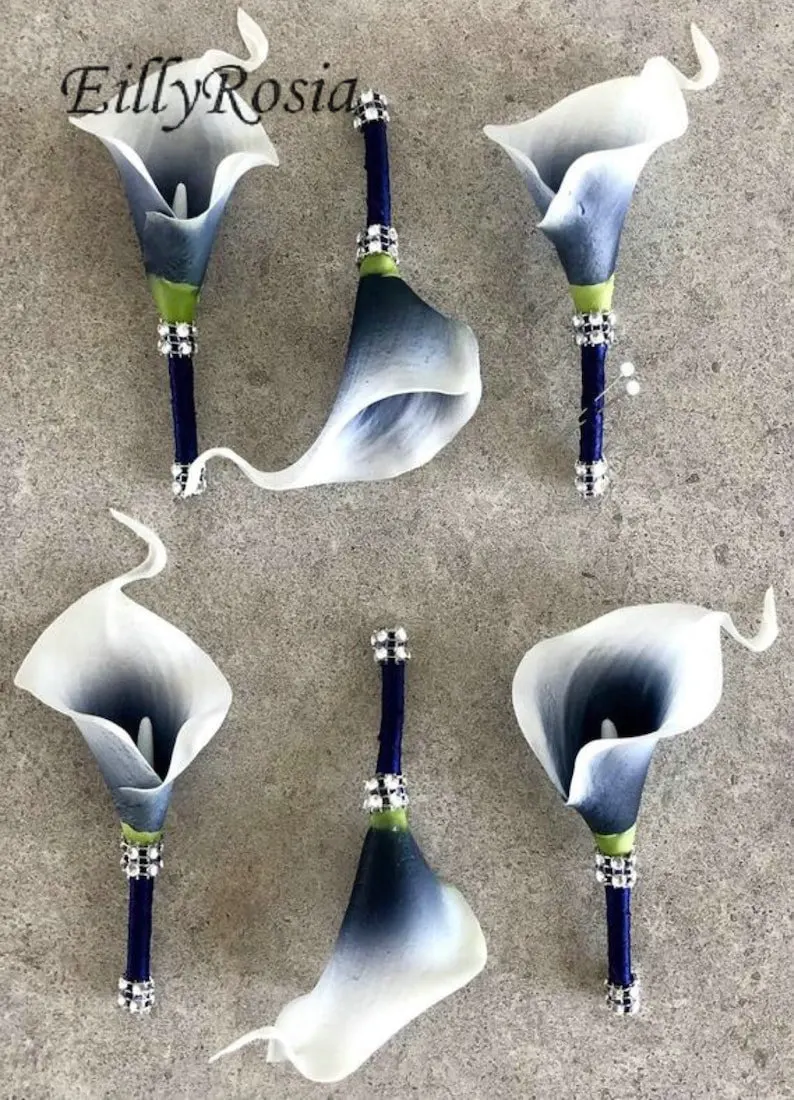 EillyRosia Navy Blue Solid Calla Lily Picasso Bridal Bouquet for Wedding Boutonnieres Bridesmaid Holding Flowers