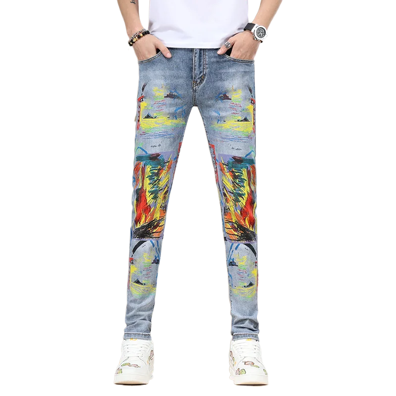 

2024new high-end luxury trendy jeans men's slim fit stretch embroidery casual pants spring and summer New