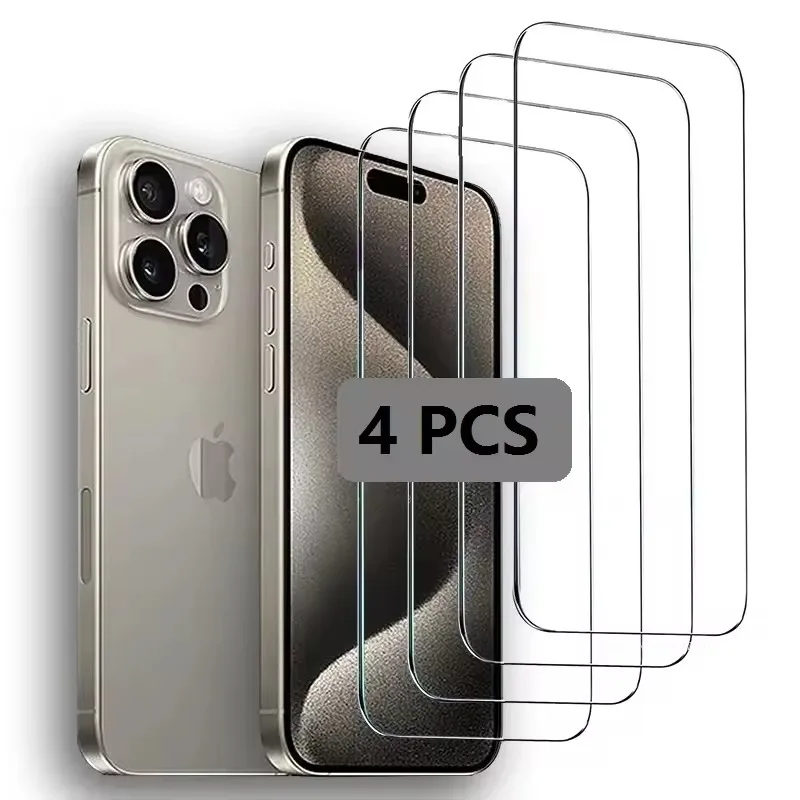 

4Pcs 9H Tempered Glass for IPhone 15 14 13 12 11 Pro Max Screen Protector For IPhone 7 8Plus XR XS Max Glass Film