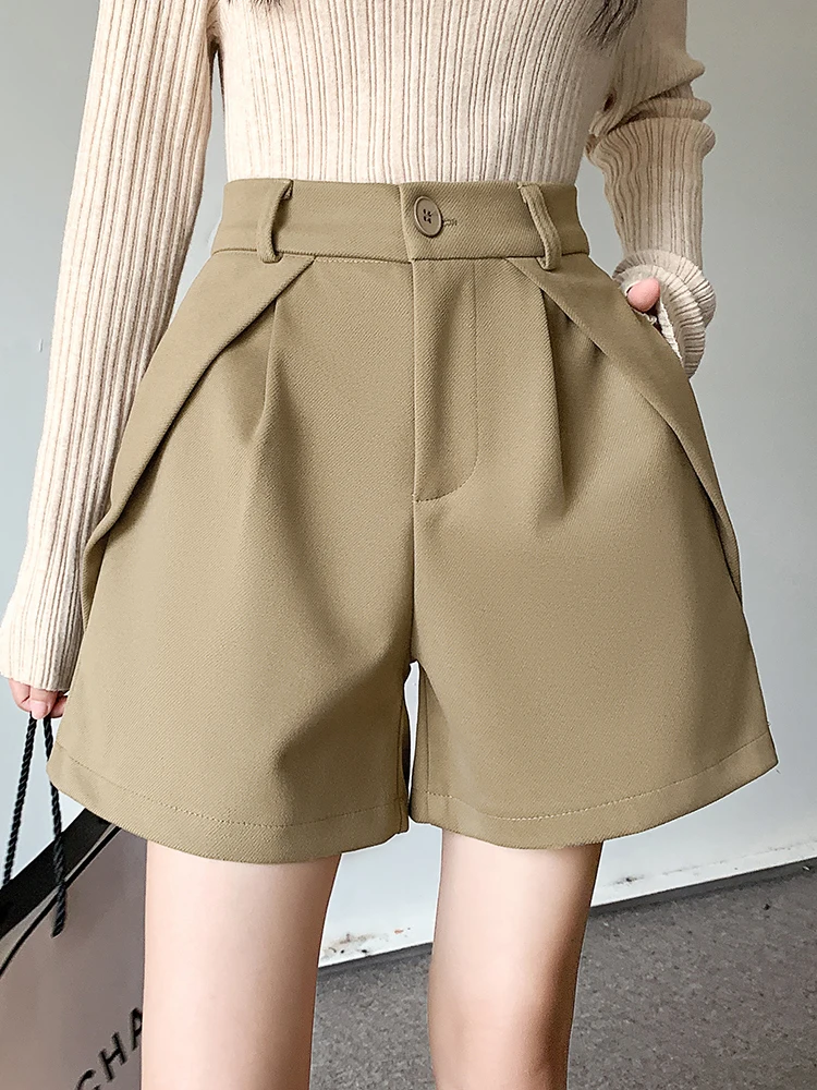 QOERLIN Stylish Winter New Woolen Boot Shorts High Waist Wide Leg Pocket Shorts Elegant A-Line Suit Shorts Korean Fashion 2024