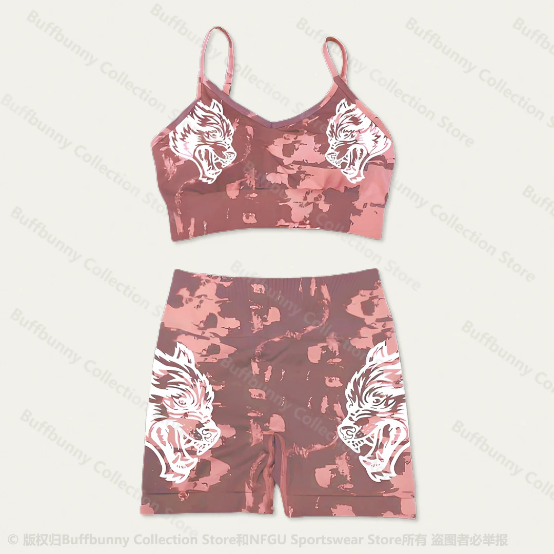 Women Seamless Sport Shorts Gym Bra Set For Women Wolf Head Tight Crossfit Sport Suits sports set gym workout set sportswear set fitness set sports bra set sports set shorts