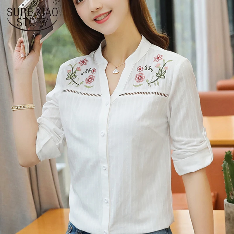 

New Fashion Floral Embroidery Women's Blouse Long Sleeve Women Tops Blusas White Office Lady Shirt Women Clothing D839 30
