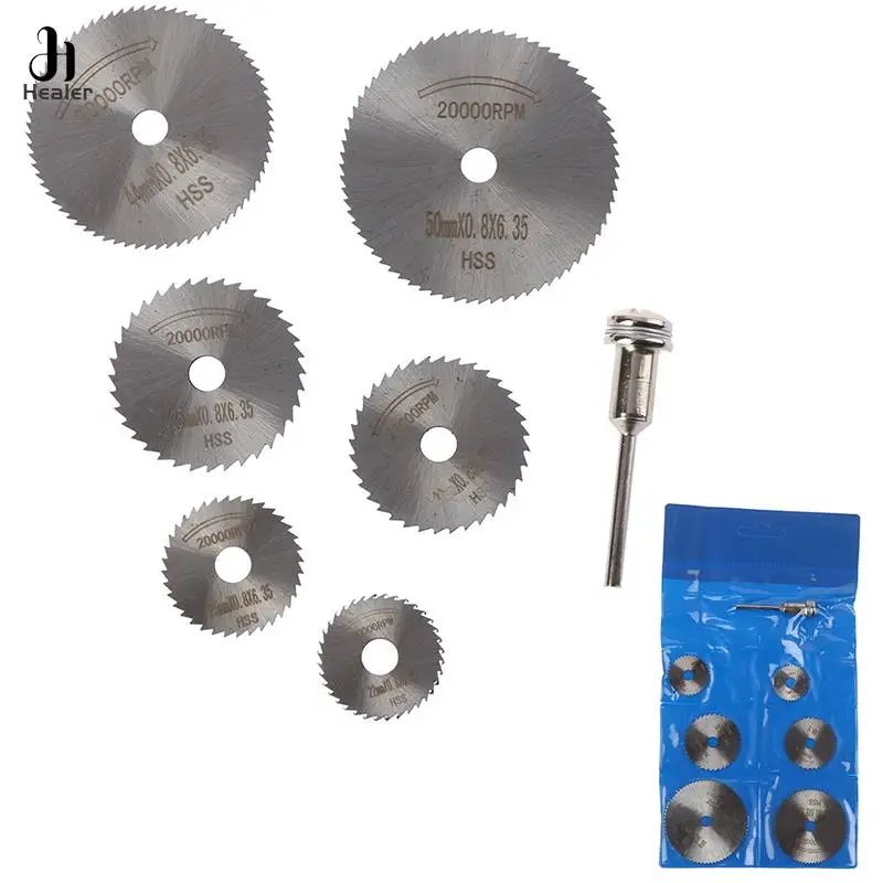 7Pc Metal Circular Saw Disc Wheel Blades Shank High Speed Steel Mini Saw Blades with Mandrels Drill Warehouse Rotary Wood Cutout