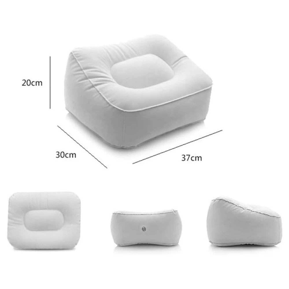 Factory Spot PVC Inflatable Travel Footrest Flocked Pillow Footstool for Office Home Relax Camping