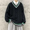 Winter Sweaters Men Warm Retro V-neck Knitted Pullovers Men Streetwear Korean Loose Long Sleeved Sweaters Mens Jumper Clothes 2