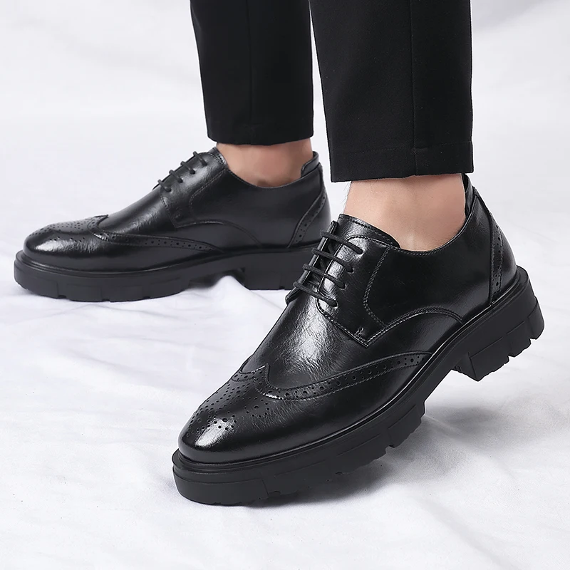 Mens Brogue Shoes Height Increased Dress Oxford Invisible Heel 4/7/9CM