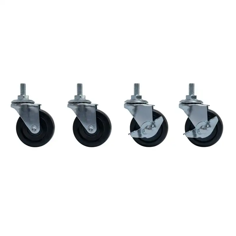 

Swivel Casters, Pack of 4, Black Rubber, 200lbs Load Limit
