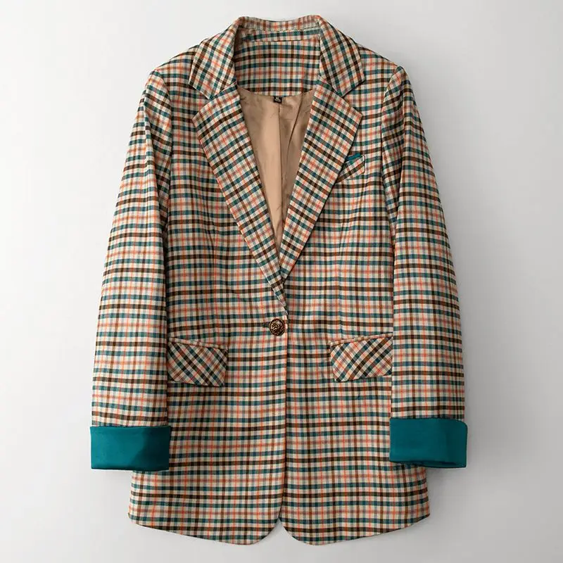 

Spring 2023, high-quality fashion, plaid, casual, mid-length, Blazer blazer women women clothing coats Colorful plaid pattern