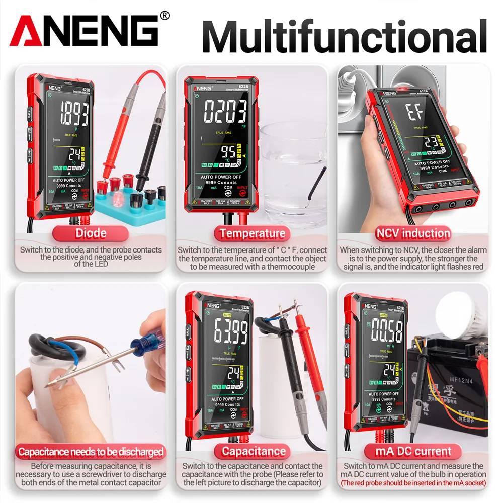 ANENG 622B Digital Smart Multimeter With Laser Lamp Auto Range True RMS DC/AC Voltage 9999 Analog Tester Meter Multitester 5