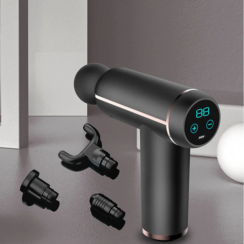 

Mini Fascial Gun LCD Display USB Charging 4-Massage Heads Multi-part Body Muscle Relaxation Portable Intelligent Massage Gun