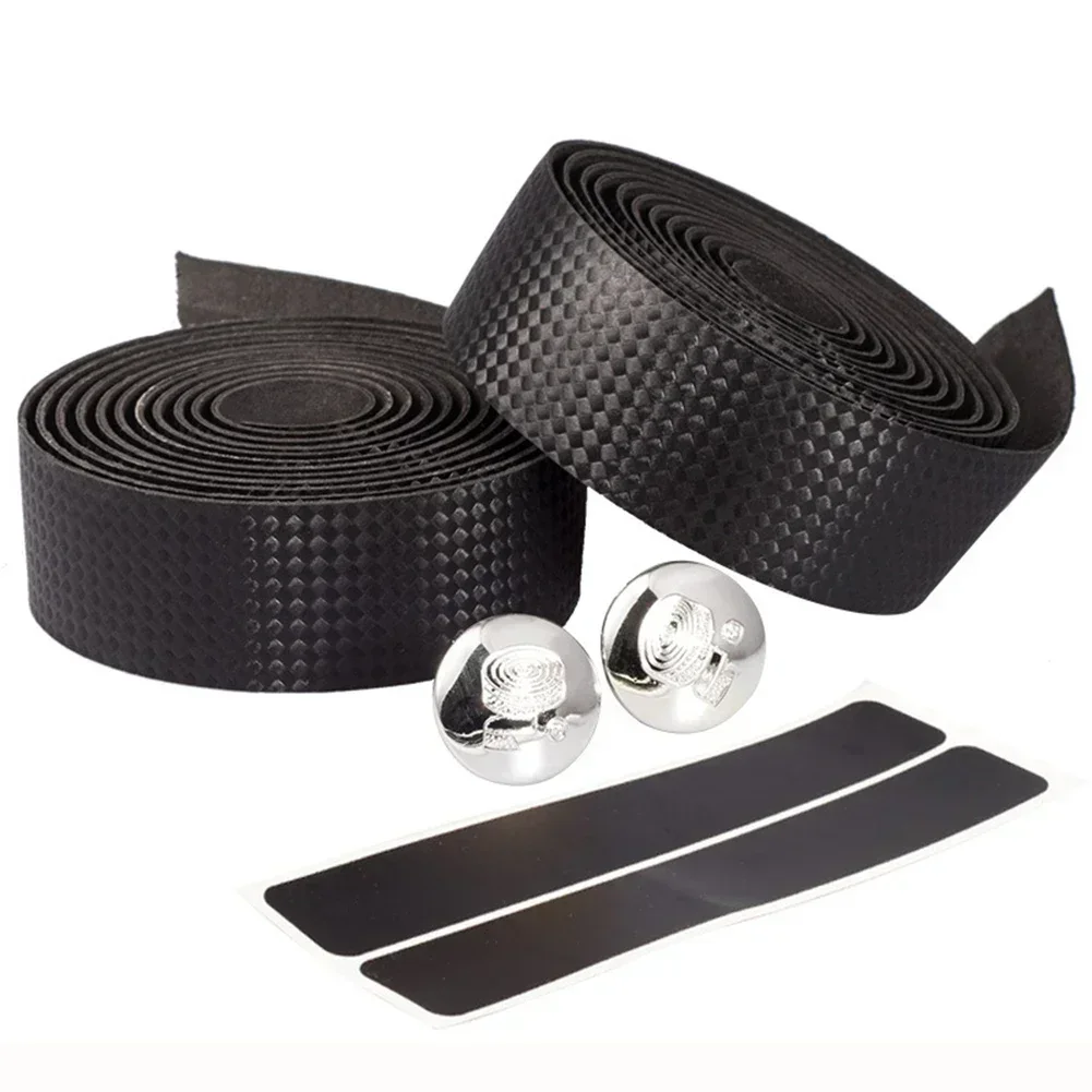 Carbon Fiber PU Leather Road Bike Handlebar Tape Anti-Slip Bar Strap Belt Breathable Elastic Durable Comfortable Bicycle 2PCS