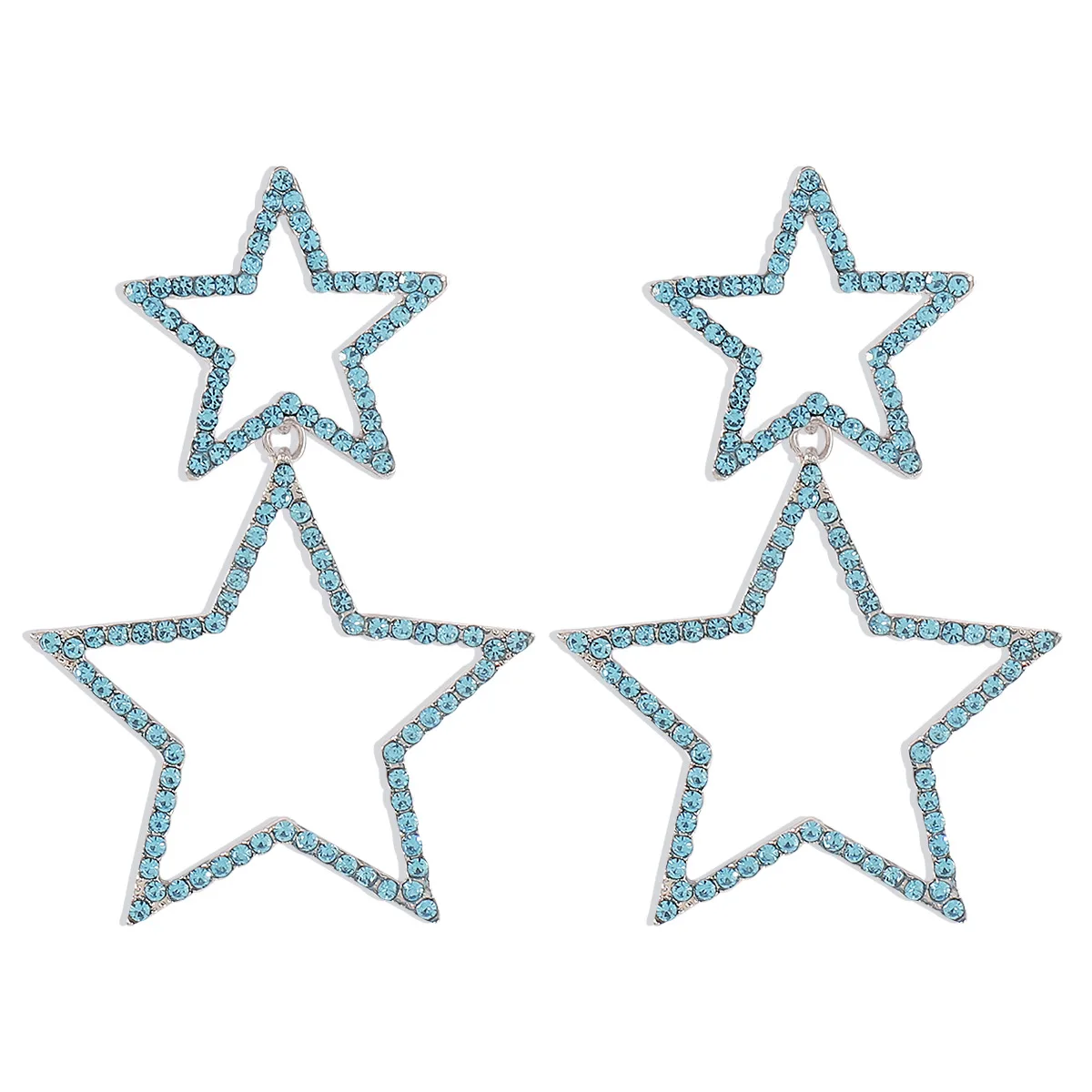 Sexy Women's Group Wind Rhinestone Earrings Five-pointed Star Double Personality Fashion Temperament Earrings