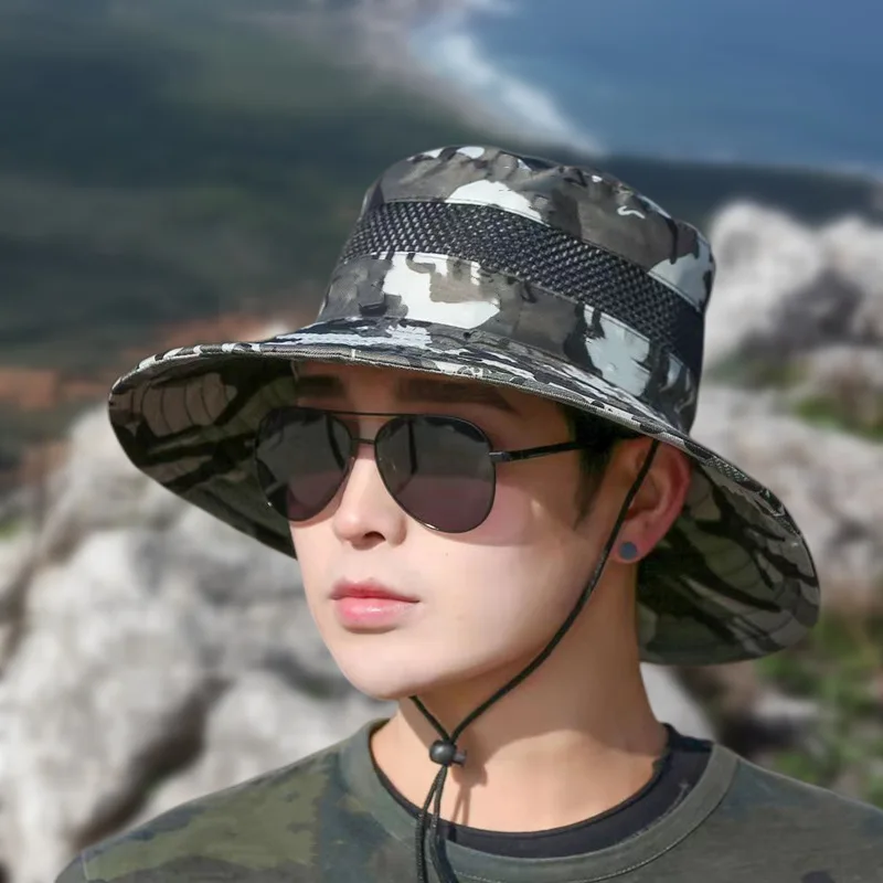 

Camouflage Fisherman Men's Summer Camouflage Basin Hat Net Hat Fishing Hat Outdoor Mountaineering Sun Shield Hat Sun Shield Hat