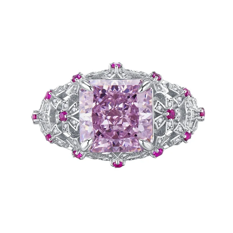 

2023 New S925 Silver High Carbon Diamond Oval 10 * 10 Pink Diamond Ring for Women's Live Broadcast