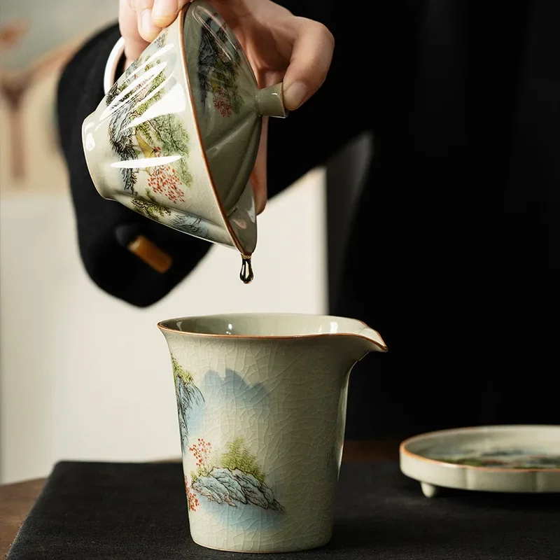 Jingdezhen-Ceramic Tea Cup with Bamboo Hat, Traditional Handmade Tea Ware, Single Bowl, Kung Fu with Lid, Sancai Gaiwan