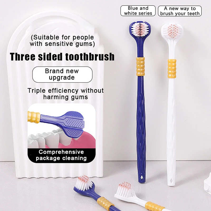 6개입 가족용 부드러운 칫솔모 3면 칫솔 - 효율적인 세척 3헤드 수동 칫솔