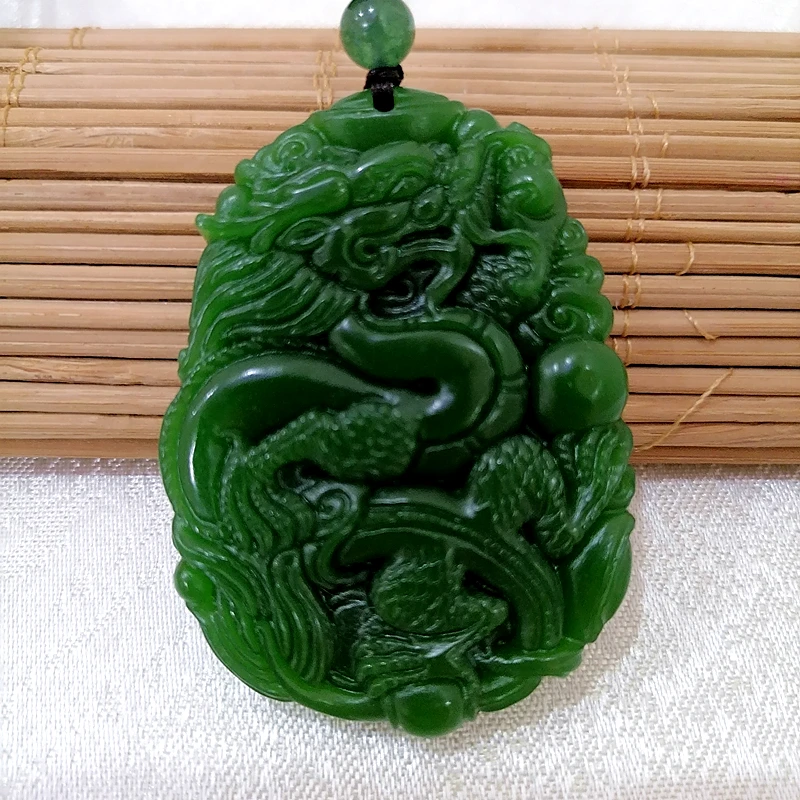 

Natural Green Hand Carved Dragon Jade Pendant Fashion Boutique Jewelry Men's and Women's Zodiac Necklace Gift