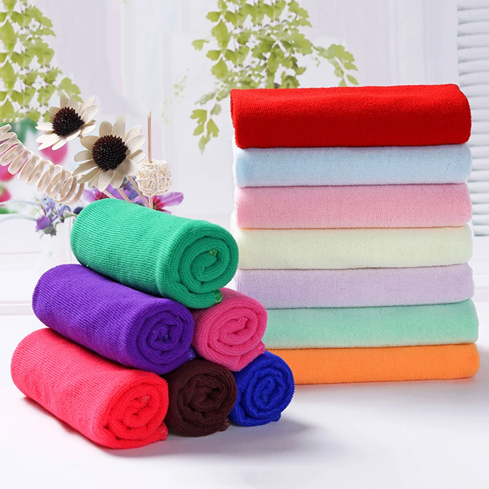 

10pcs Microfiber Washcloth Fast Dry Microfiber Hand Towels Washcloths Cleaning Cloths For Home Kitchen 25cm ( Random Color )