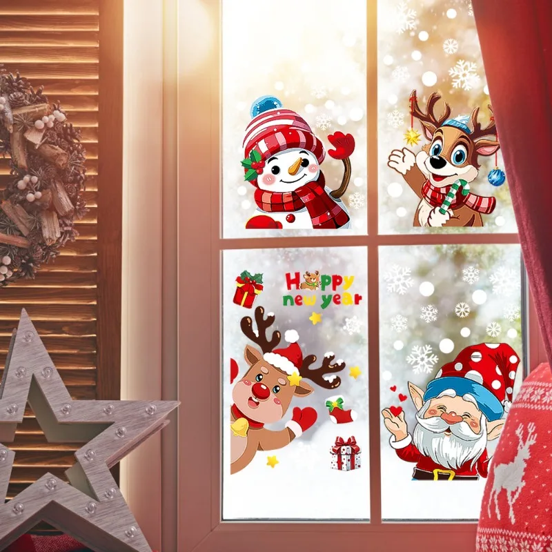 Christmas Window Stickers Snowflake Santa Claus Elk Sticker PVC Static Glass Sticker Window Film Home New Year Decoration Decal