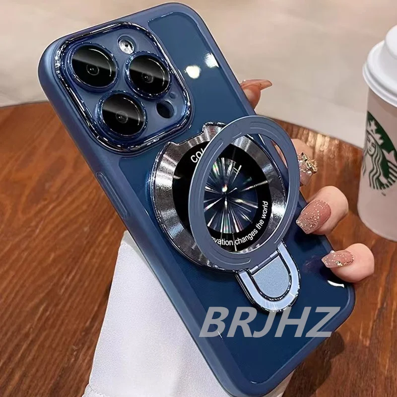 Luxury Magnetic Bracket Case with Stand Holder and Clear Soft Cover