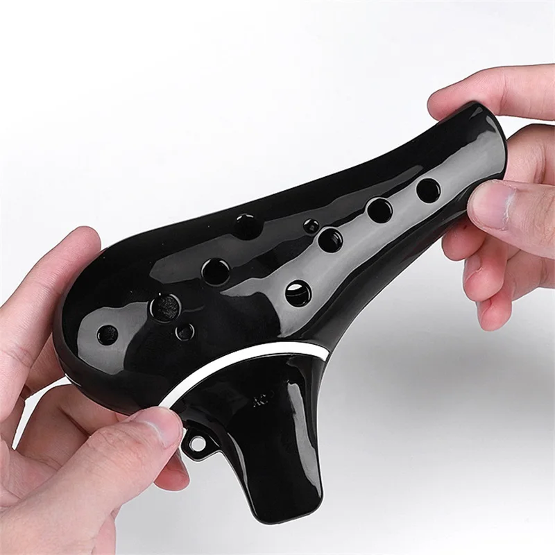 Eco-friendly ABS Resin 12 Hole Ocarina Ceramic Alto C Legend Of Ocarina Flute Style Musical Instrument For Beginner Black White