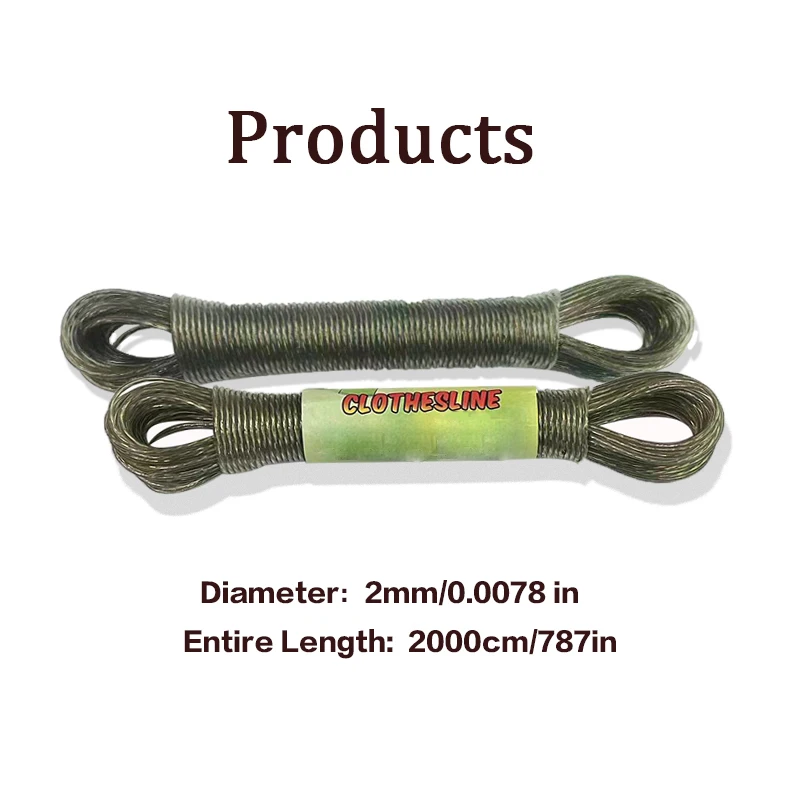 1 Roll  20m/787in  Portable utdoor Travel  PVC wrapped steel wire rope,Clothes Drying Rope,For Camping And Hiking, Handmade DIY 3