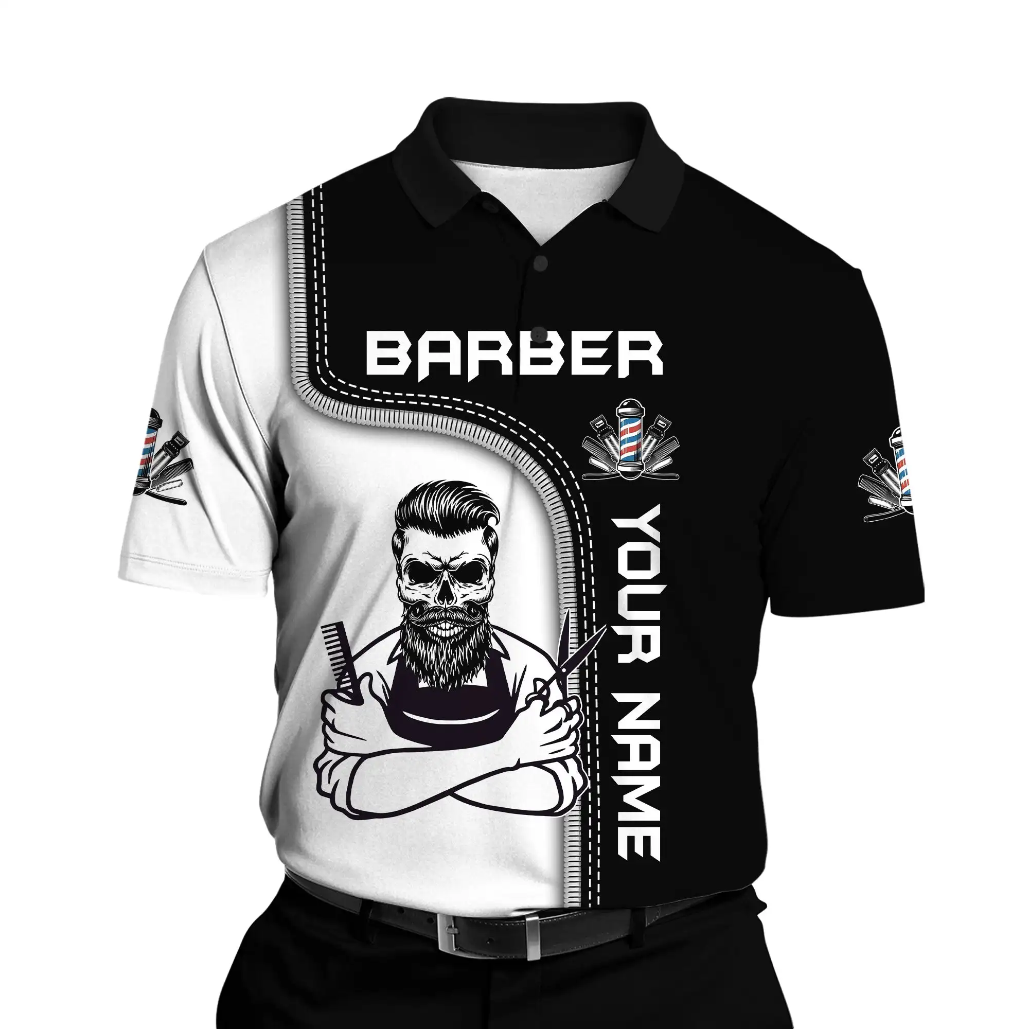 Personalisierter Name Barber 3D All Over Bedrucktes Herren-Poloshirt Sommer Kurzarm-T-Shirt Street Casual POLO-Shirt Tops WK15 – Detail 15