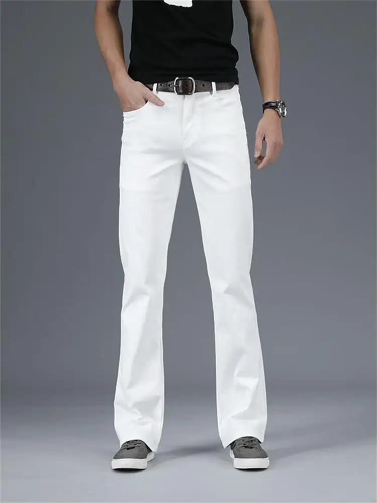 Men Casual Pants Men's Mid-waist Micro-flare Casual Pants Stretch Slim Boot Cut Multicolor Jeans Trousers