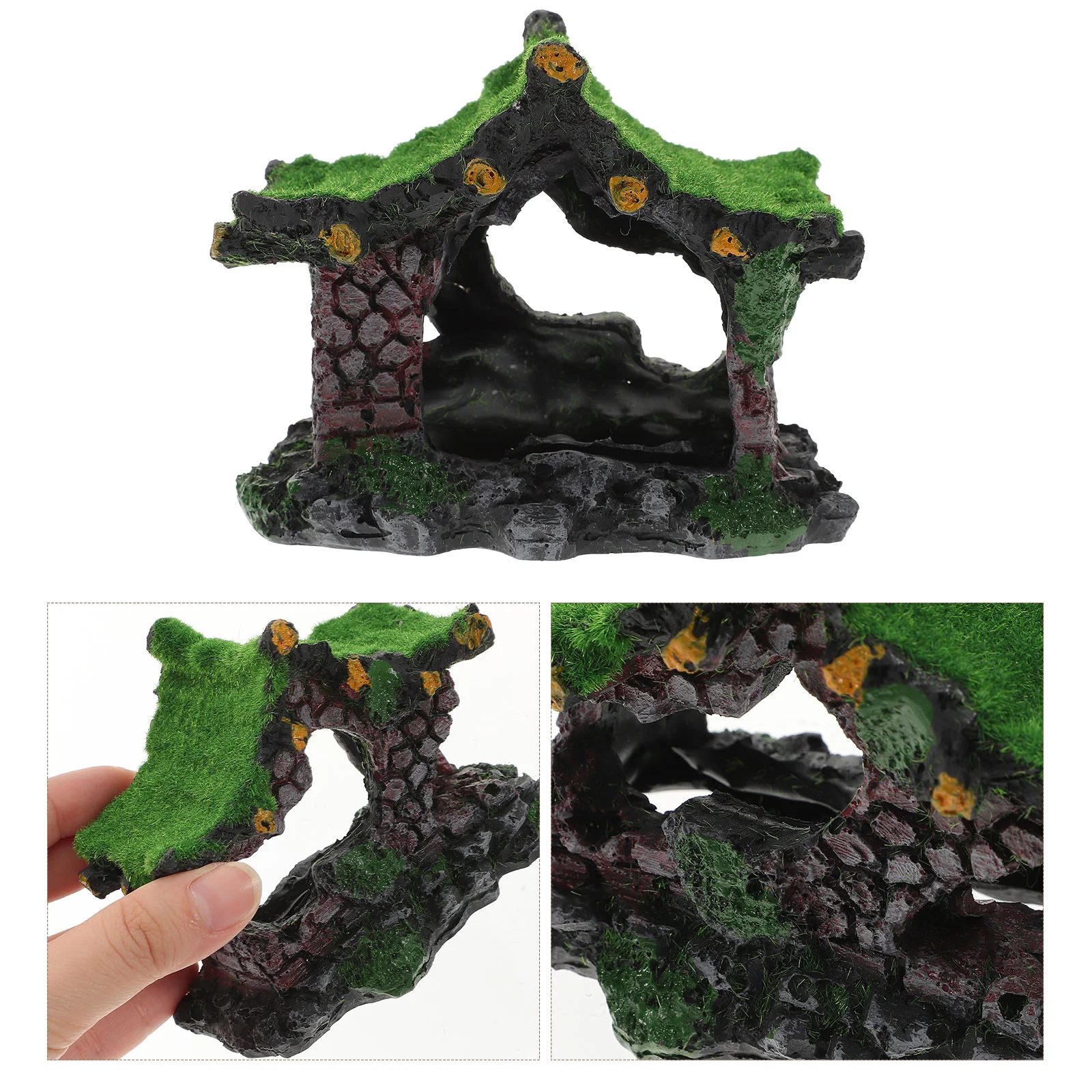 

Accessories Landscaping Moss Cottage Desk Topper Fish Tank Cave Decor Resin Aquarium