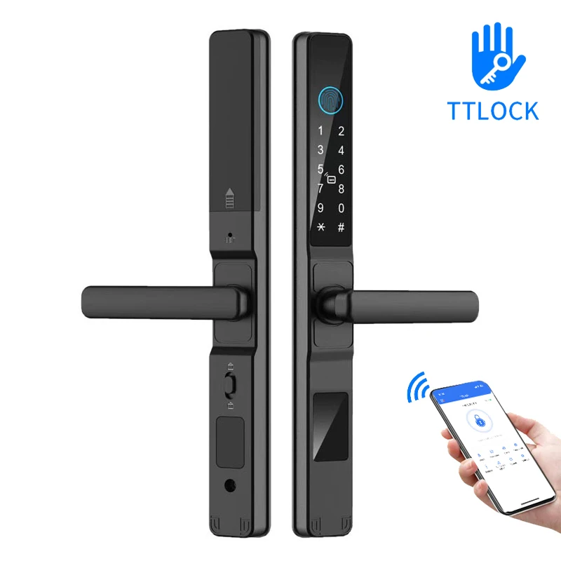 TTLock APP IP65 방수 스마트 지문 암호 푸시 풀 슬라이딩 프레임 유리 도어 용 RFID 잠금 장치