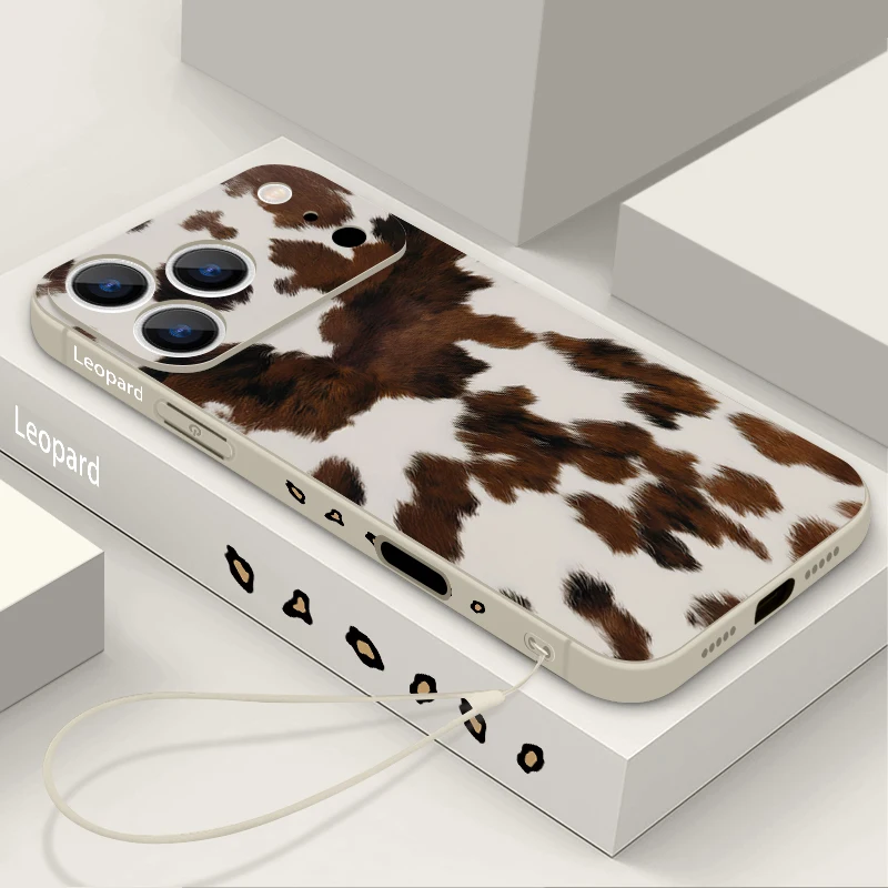 Leopard Print Soft Silicone Phone Case with Wrist Strap Lanyard