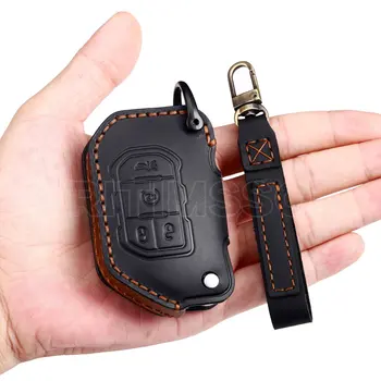 Portachiavi per auto a distanza in vera pelle per Jeep Wrangler Flip Key Cover Shell Fob accessori per auto portachiavi portachiavi - Portachiavi per auto a distanza in vera pelle per Jeep Wrangler Flip Key Cover Shell