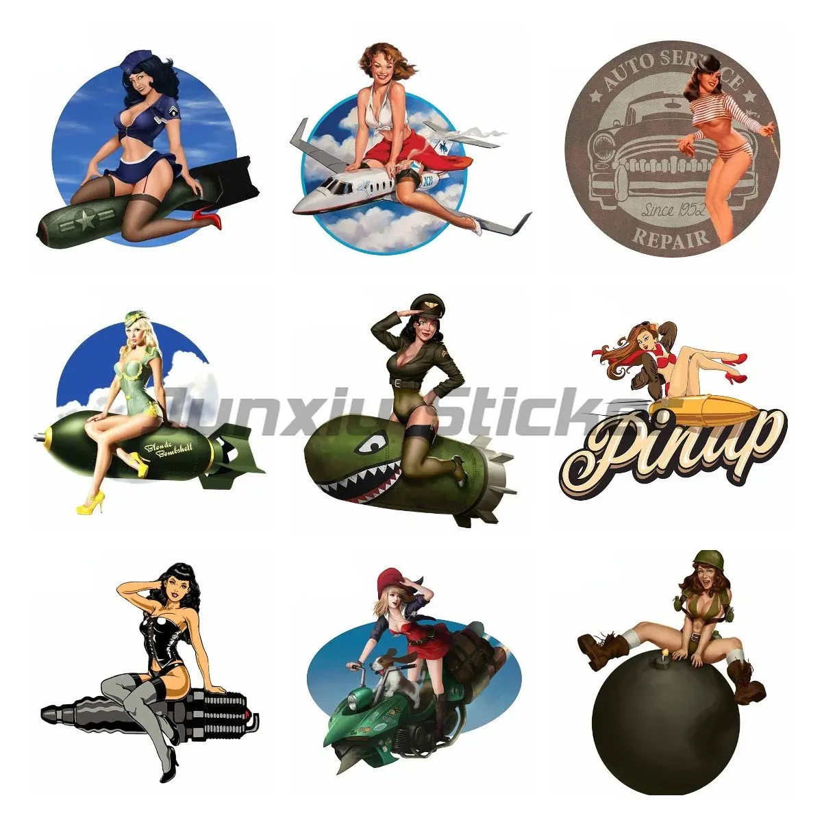 

Pin Up Girl Style Lucky Vintage Car Hot Rod Retro Motorcycle Sticker Decal