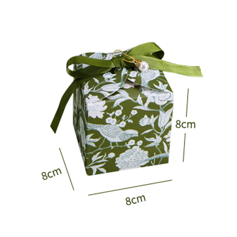 50Sets Green Gift Box With Ribbon Thank You Leaf Pattern Candies Boxes Party Favors For Gift Packaging Wedding
