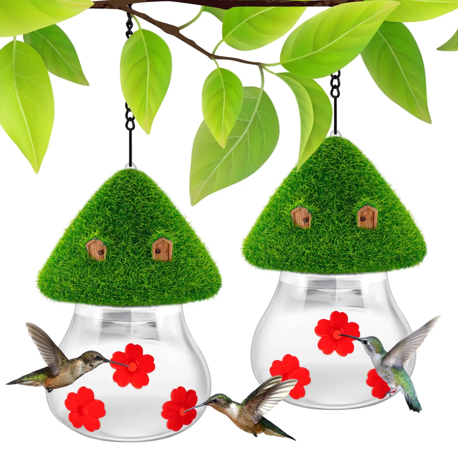 Hummingbird Feeder Outdoor Hanging Flocking Mushroom Shape Bird Outside Water Birds Drinking Metal Garden Yard Patio Decoration