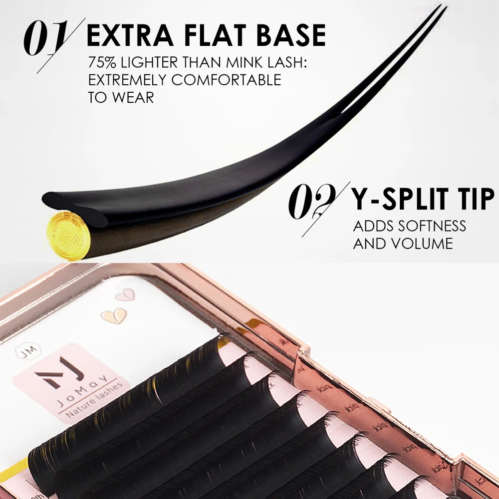 

JOMAY Ellipse Eyelashes Extension 0.2mm Dark Black Flat Lashes Split Tips False Eyelashes Matte Cashmere Lashes Makeup Tools
