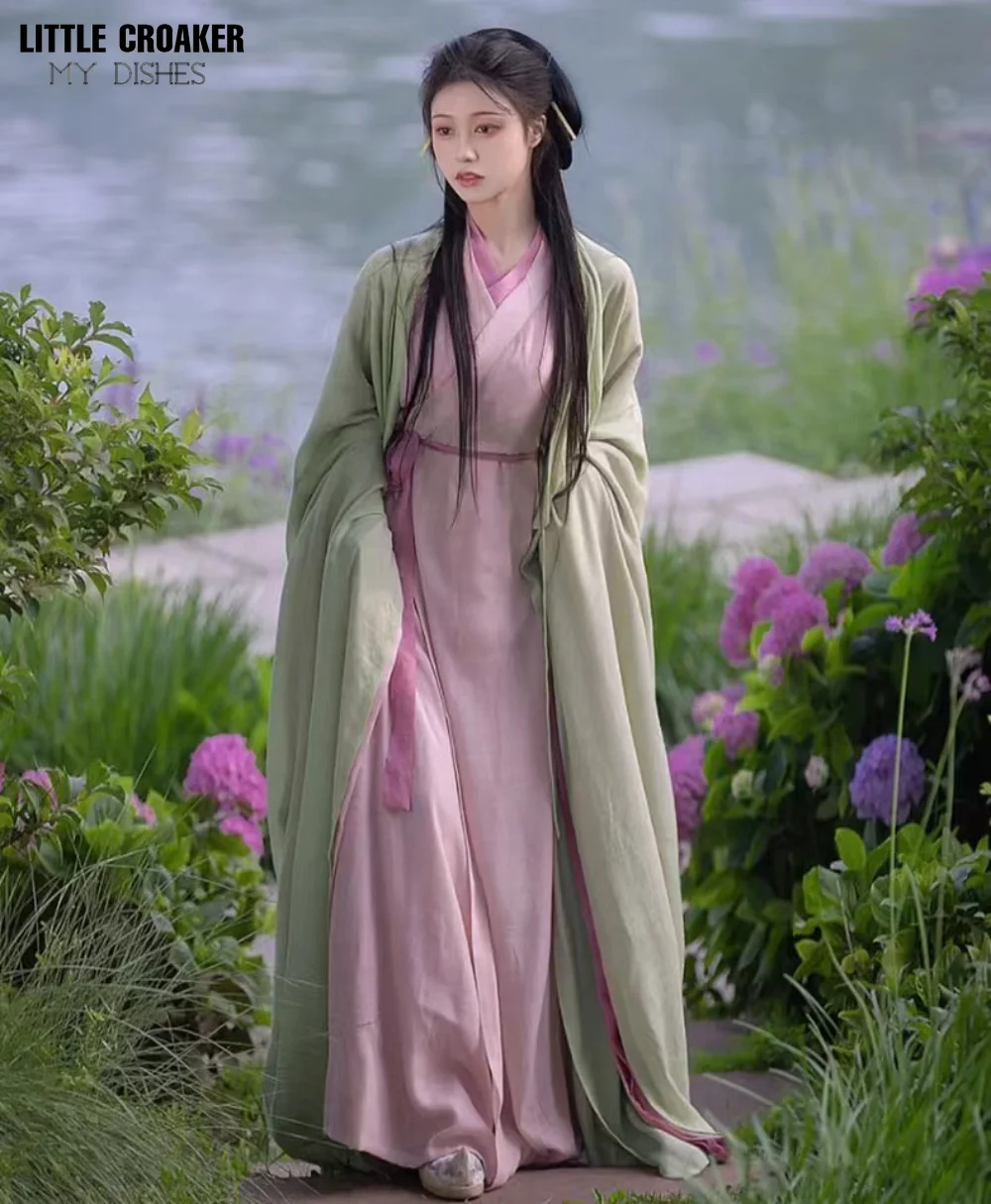 漢服 コート 女性のための中国のピンクのドレス,漢服の漢服の衣装,緑のコート