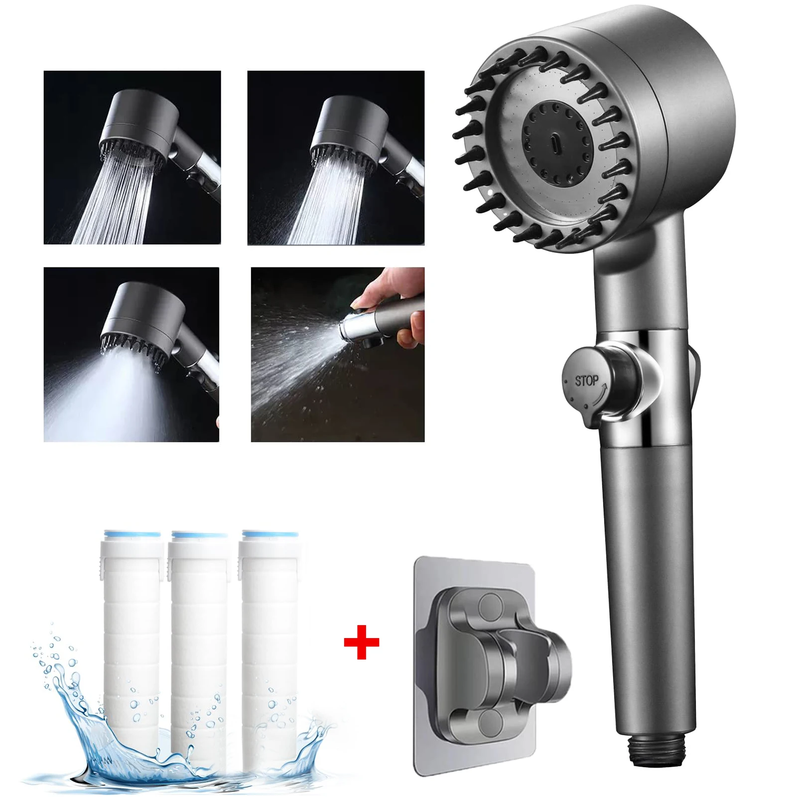3 Modes Shower Head with Cartridge Rainfall High Pressure Adjustable Boost Filter Holder for Bathroom Accessories Sets shower head shower set