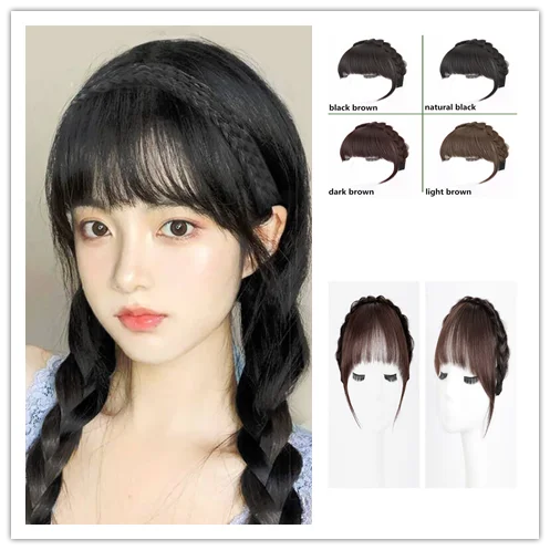 

woman fashion fishbone braid One Piece wig headband girls simulation air bangs wig Fried Dough Twists hairband