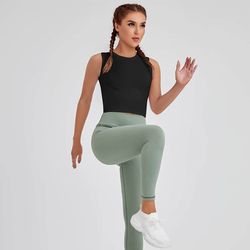 Fitness tragen ärmellose Sportweste tragen Damen Sommer eng schnell trocknend Kurzarm Laufoberteil Yoga Kleidung – Detail 4
