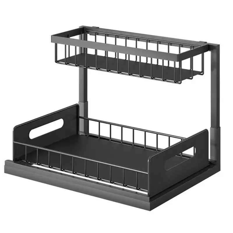 

Under Sink Cabinet Organizer Adjustable Height Universal Under Sink Drying Rack 2-Tiers Stackable Storage Shelf Kitchen Tool