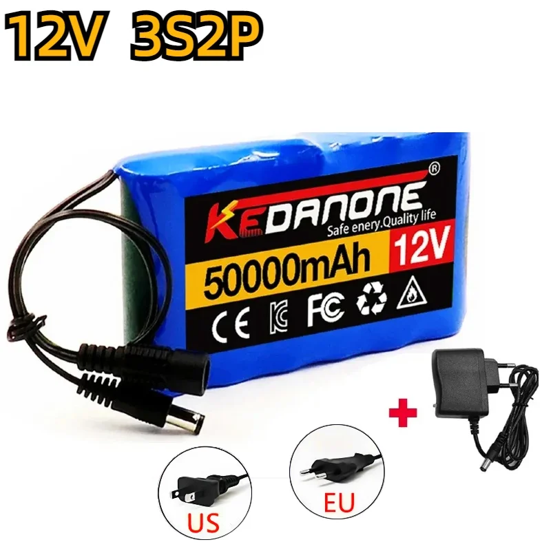 

New Portable 3S2P 12V 50000mah Rechargeable Li-Ion Battery, For LED Lamp Light Backup Powe Etc+ Charger