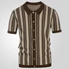 Vintage Striped Crochet Knitted Shirts Mens Spring Summer Casual Short Sleeve Buttoned Lapel Knit Tops For Men Trendy Cardigans 6