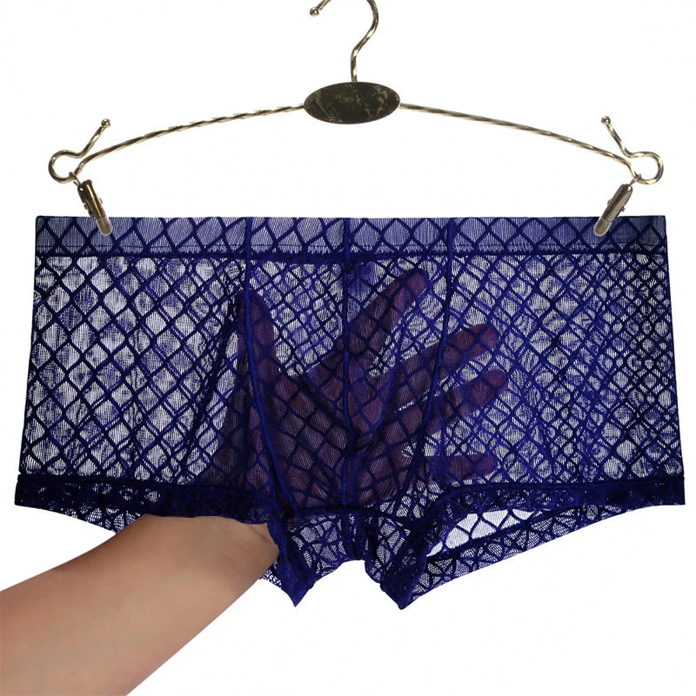 Sexy Men Boxers Panties Sheer Lattice Trunks See Through Boxer Briefs Underwear Mesh Shorts Transparent Quick Drying Underpants men ultra thin t back sexy sheer mesh smooth underwear ice silk comfortable underpants breathable quick dry soft bikini thongs